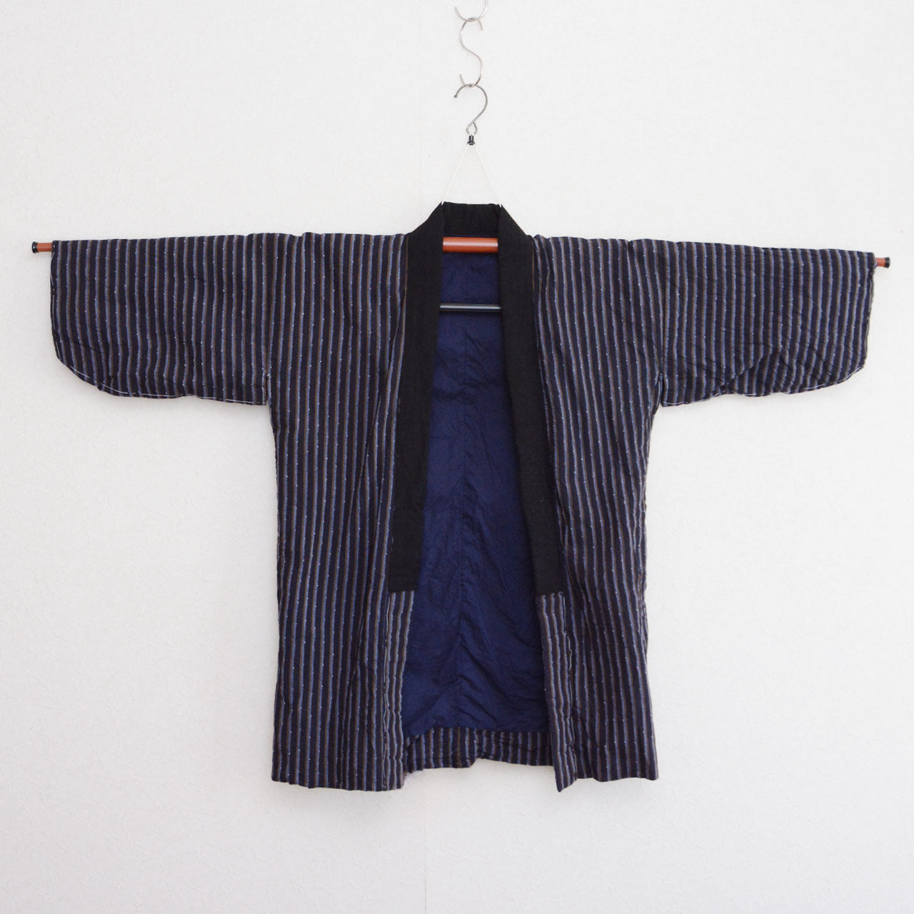 Vintage Japanese noragi workwear, navy stripe cotton, early to mid Showa period, Tohoku