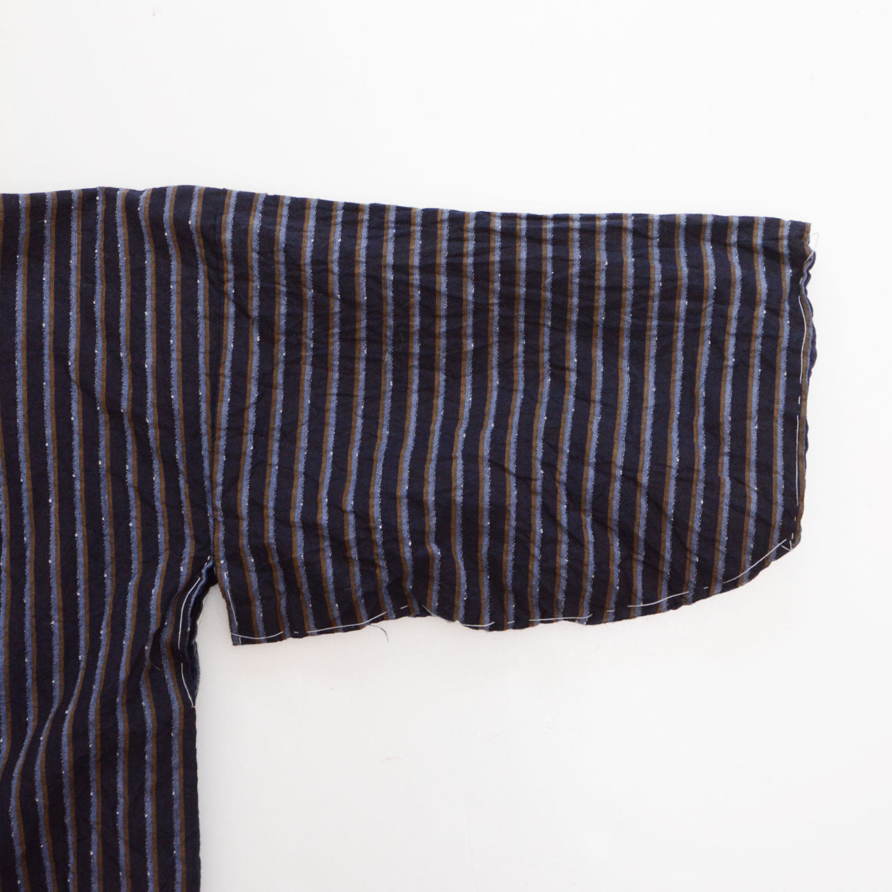 Cotton noragi detail, navy blue stripe fabric, vintage Japanese folk textile, Tohoku origin