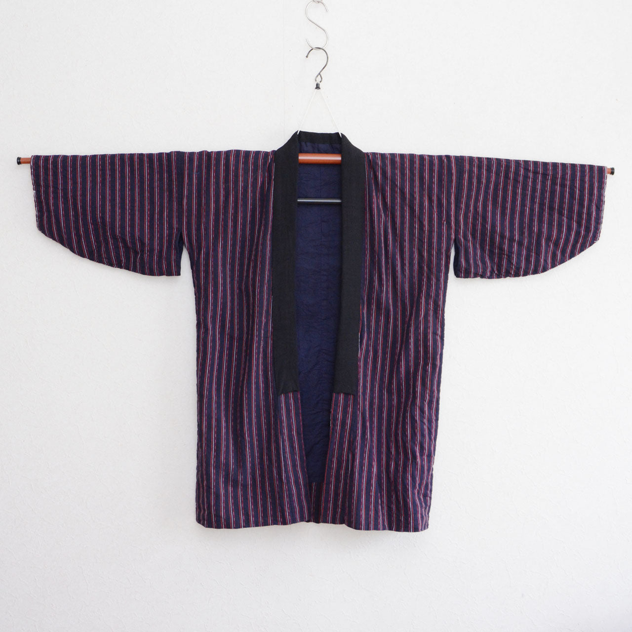 Antique Japanese workwear, hand-stitched striped cotton, Showa period
