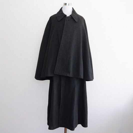 Japanese vintage tonbi coat, charcoal grey wool, inverness-style cape, Taisho Showa era