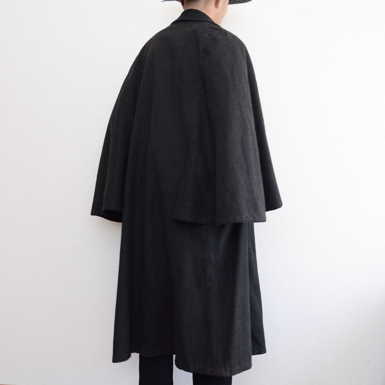 Japanese cape mantle, charcoal grey wool, vintage, inverness style, Meiji Taisho Showa