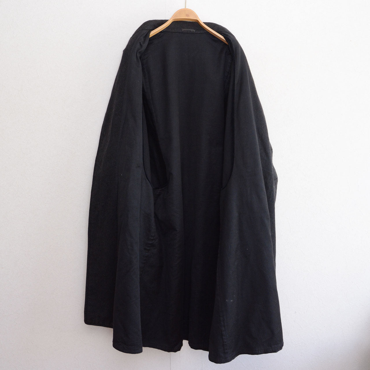 Japanese vintage cape coat, charcoal grey wool, inverness style, single button, flat collar