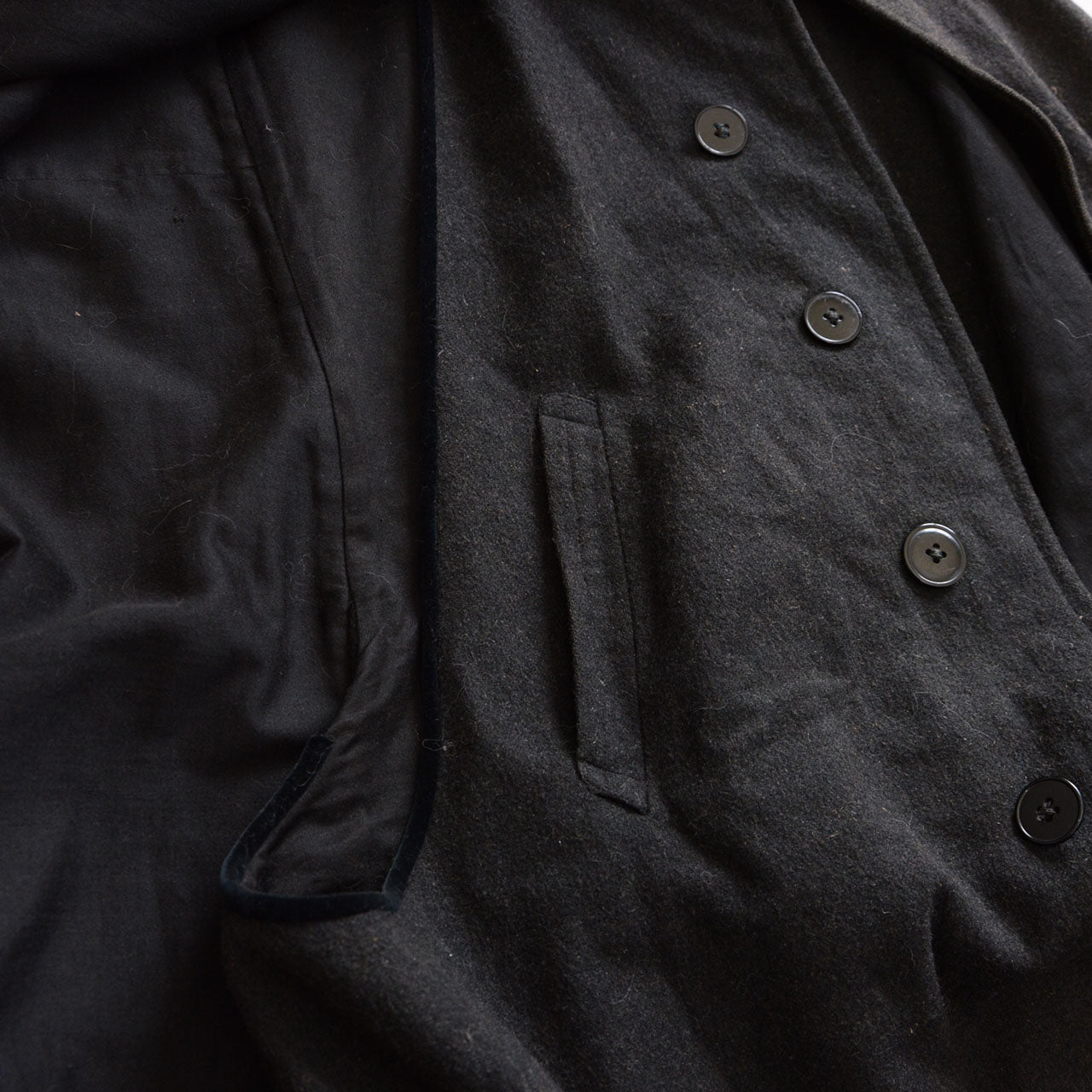 Niju-Mawashi, charcoal grey wool, Japanese vintage cape mantle, Taisho Showa period