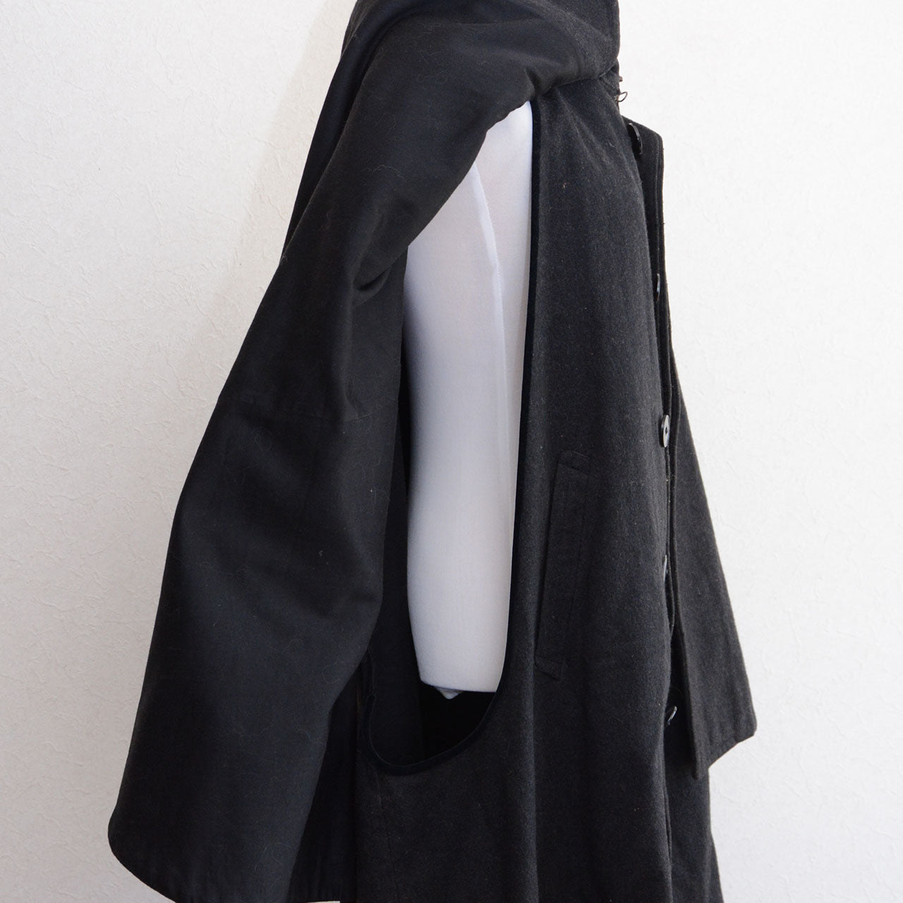 Antique Japanese cape coat, charcoal grey wool, inverness style, rare colour, vintage