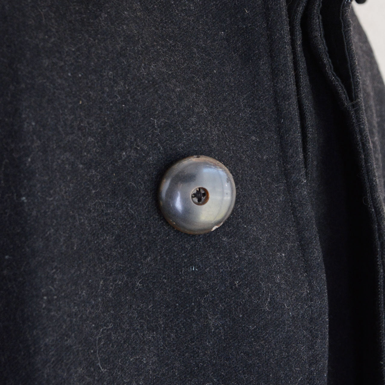 Vintage Japanese tonbi mantle, dark charcoal near-black wool, inverness double cape, no fur collar, antique outerwear