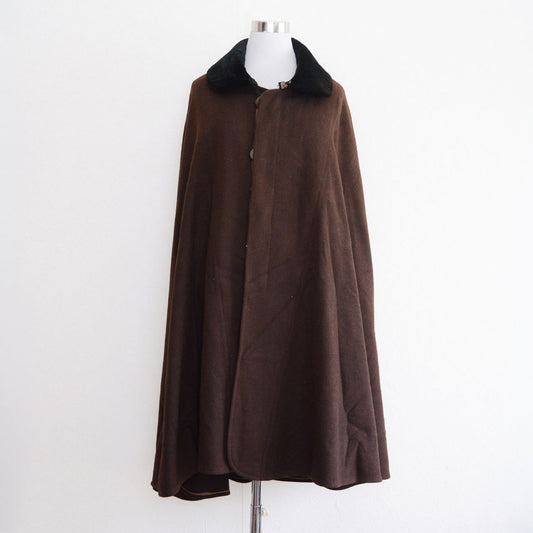 Japanese vintage brown wool mantle with black collar