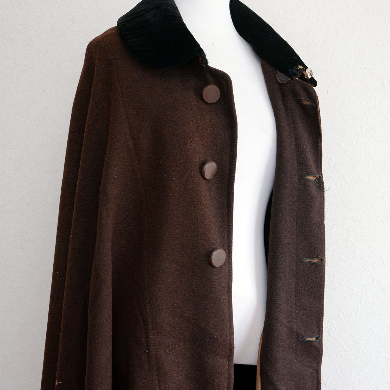 Japanese vintage brown wool mantle front buttons and sleeve repairs