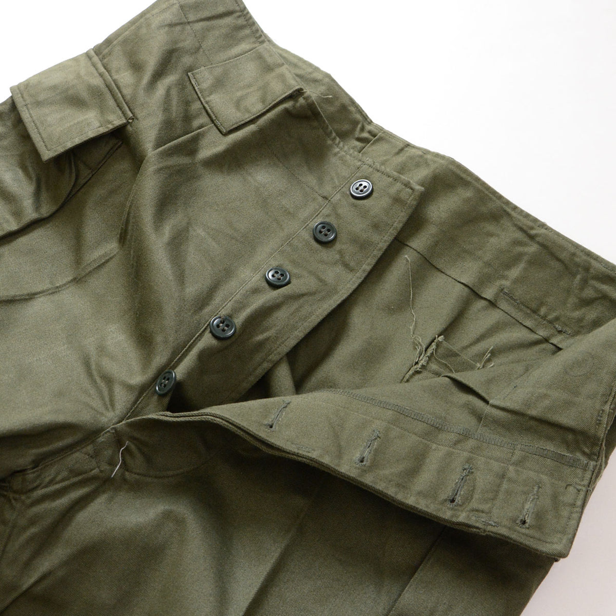 JGSDF Type 65 work trousers in OD olive drab with button fly closure