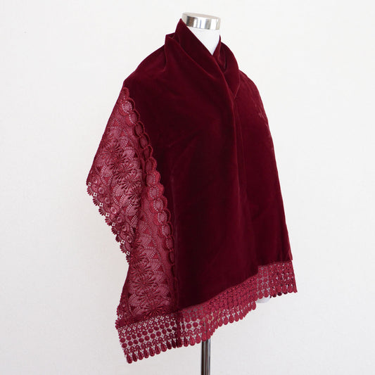 Vintage Japanese kimono shawl in burgundy velvet from the 1970s–80s