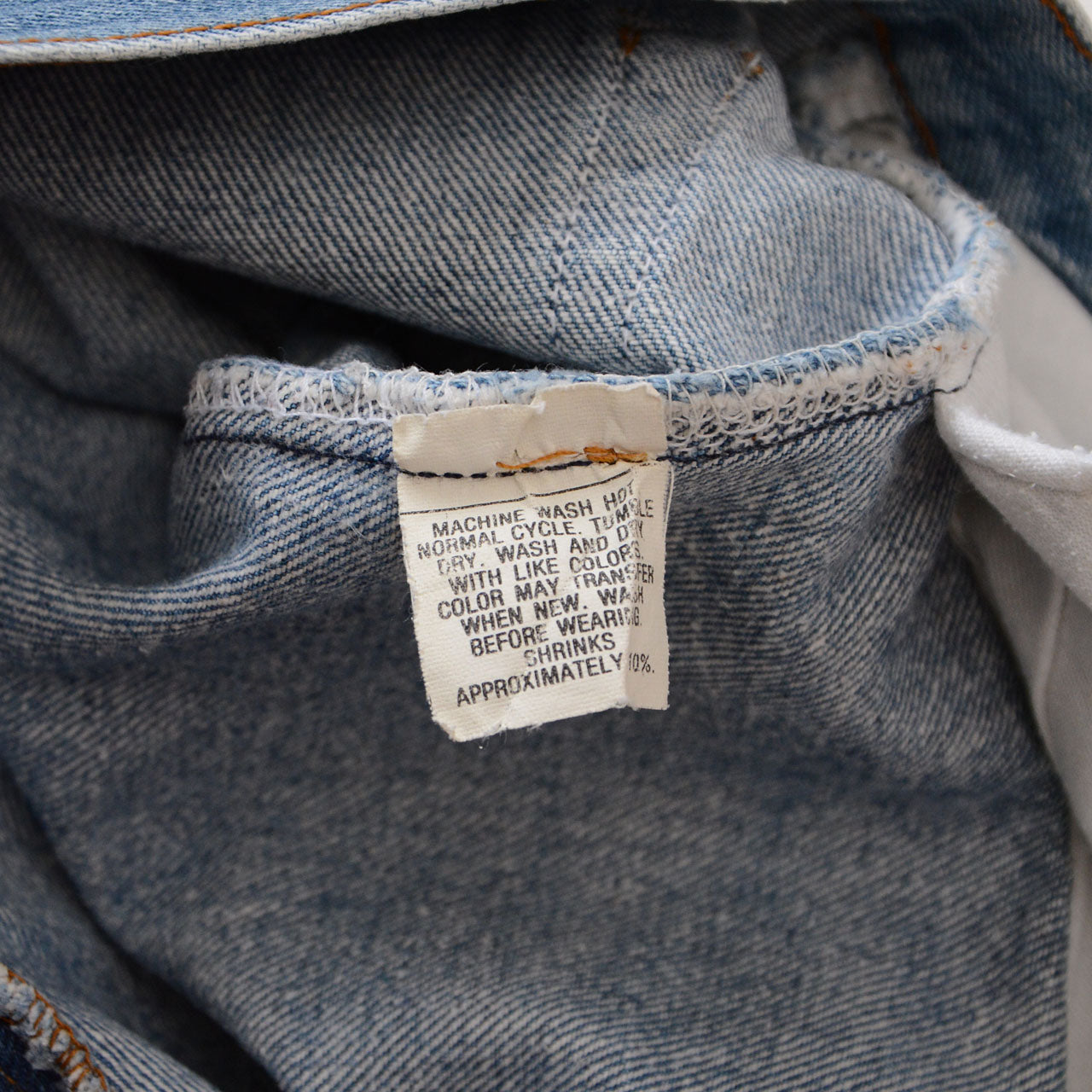 Levi's 501 vintage denim jeans, indigo blue, 100% cotton, made in USA, 1980s