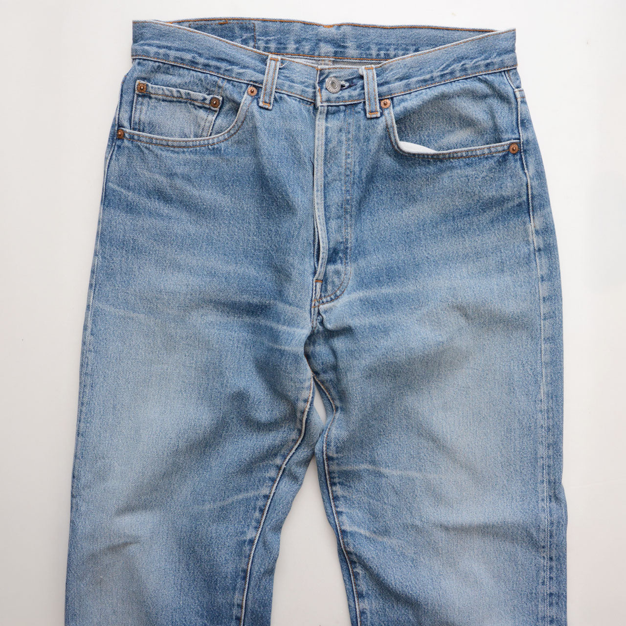Levi's 501 jeans, 1980s vintage, indigo cotton, single stitch, USA manufactured