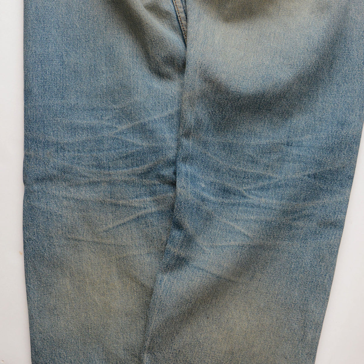 Levi’s 501 blue denim with honeycomb fading behind the knees