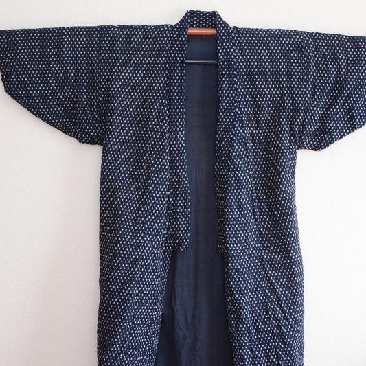 Kimono Padded Jacket Tanzen Indigo Japanese Fabric Cotton Kasuri Pattern Vintage