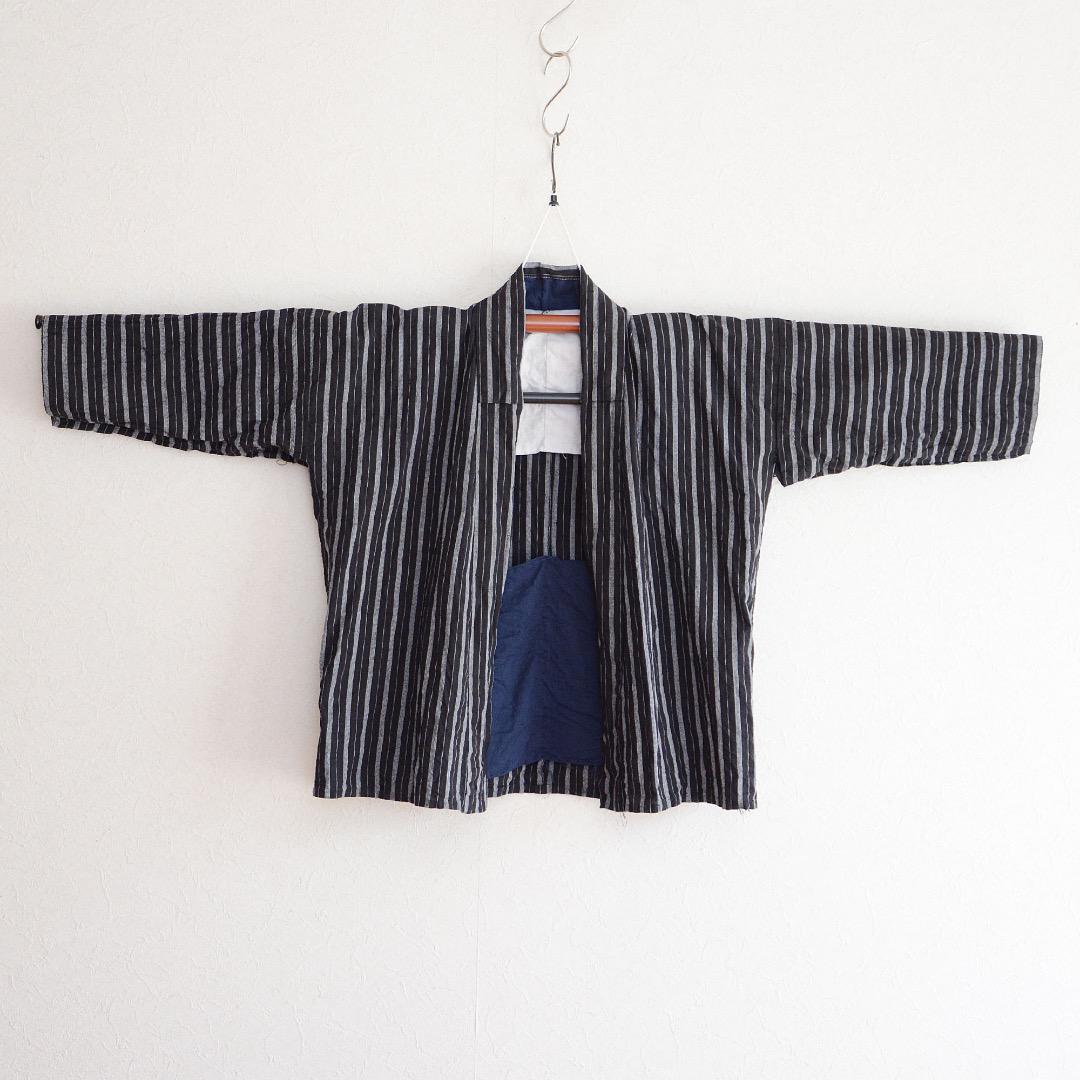 Noragi Jacket Kimono Japanese Fabric Cotton Vintage Black Stripe Pattern
