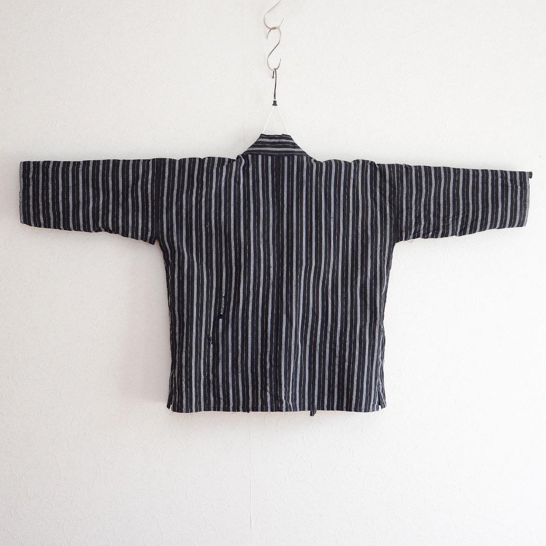 Noragi Jacket Kimono Japanese Fabric Cotton Vintage Black Stripe Pattern