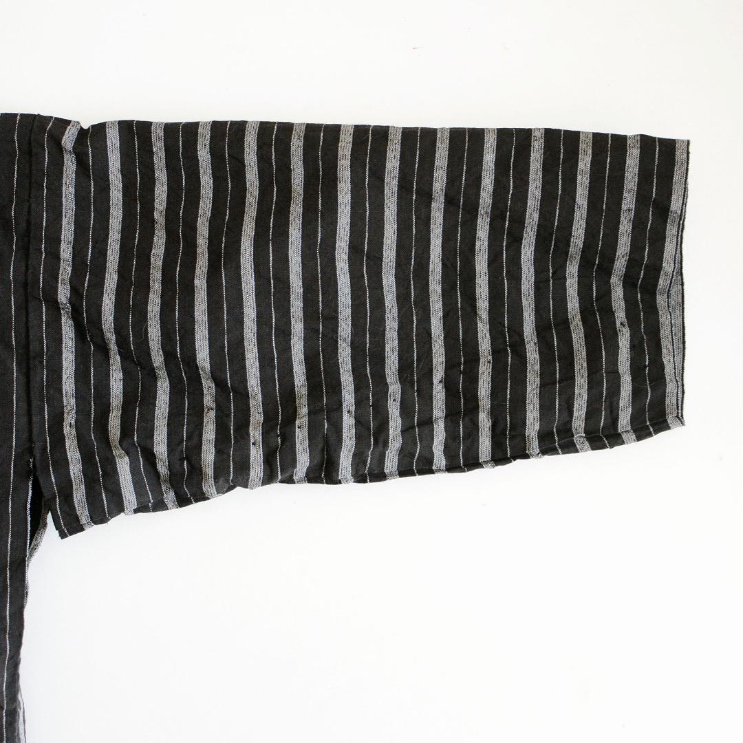 Noragi Jacket Kimono Japanese Fabric Cotton Vintage Black Stripe Pattern