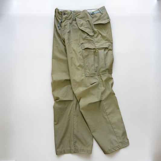1974 U.S. Army M-65 field cargo pants in olive drab, 50% nylon 50% cotton, Vietnam War era military surplus