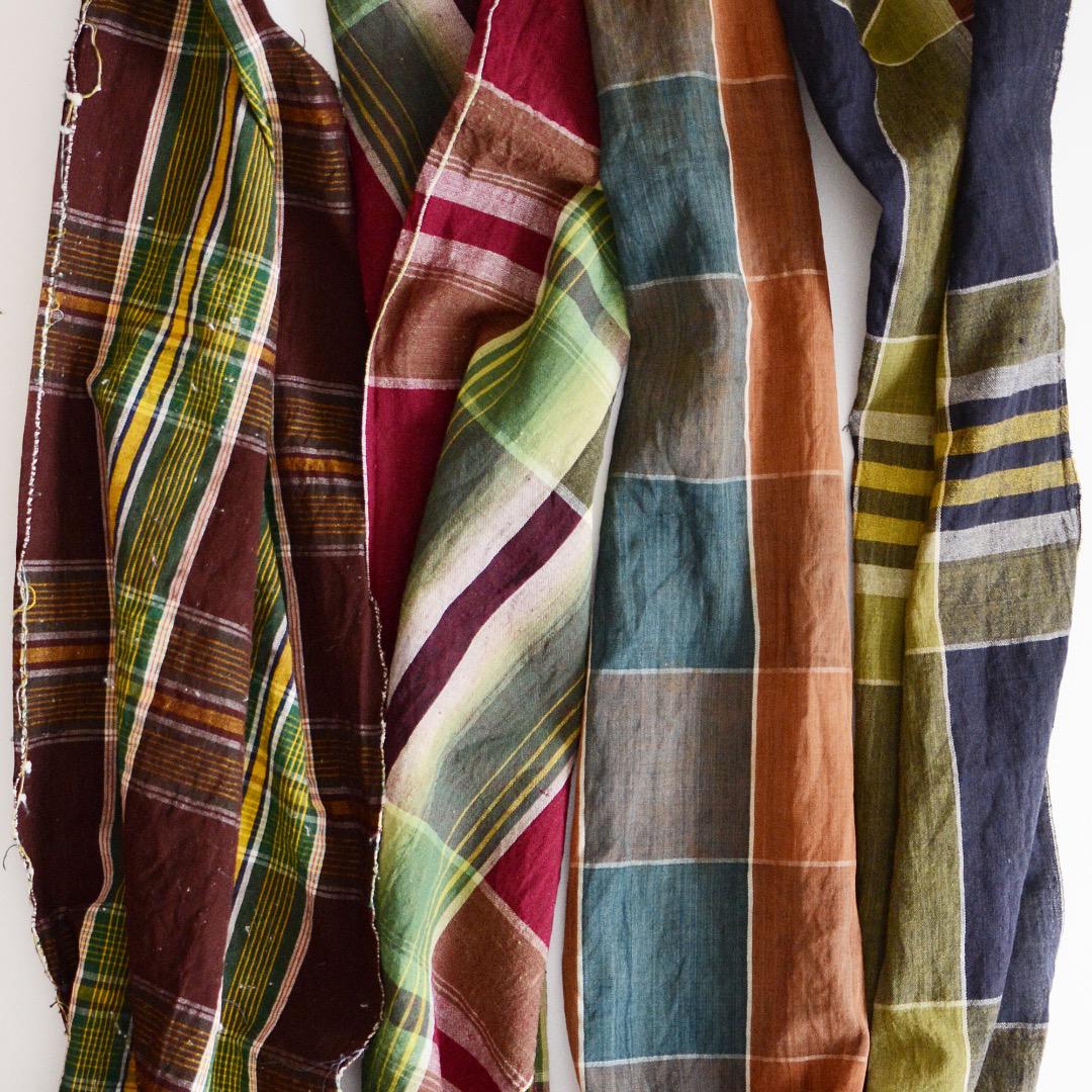 Japanese Fabric Scraps Cotton Futon Cover Vintage Set of 4 Check Pattern