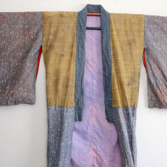 Juban Kimono Robe Long Jacket Crazy Pattern Leaf Pattern Japanese Fabric Vintage