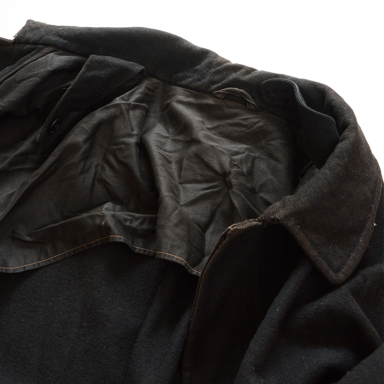 Wide collar and black lining of an antique Japanese wool mantle