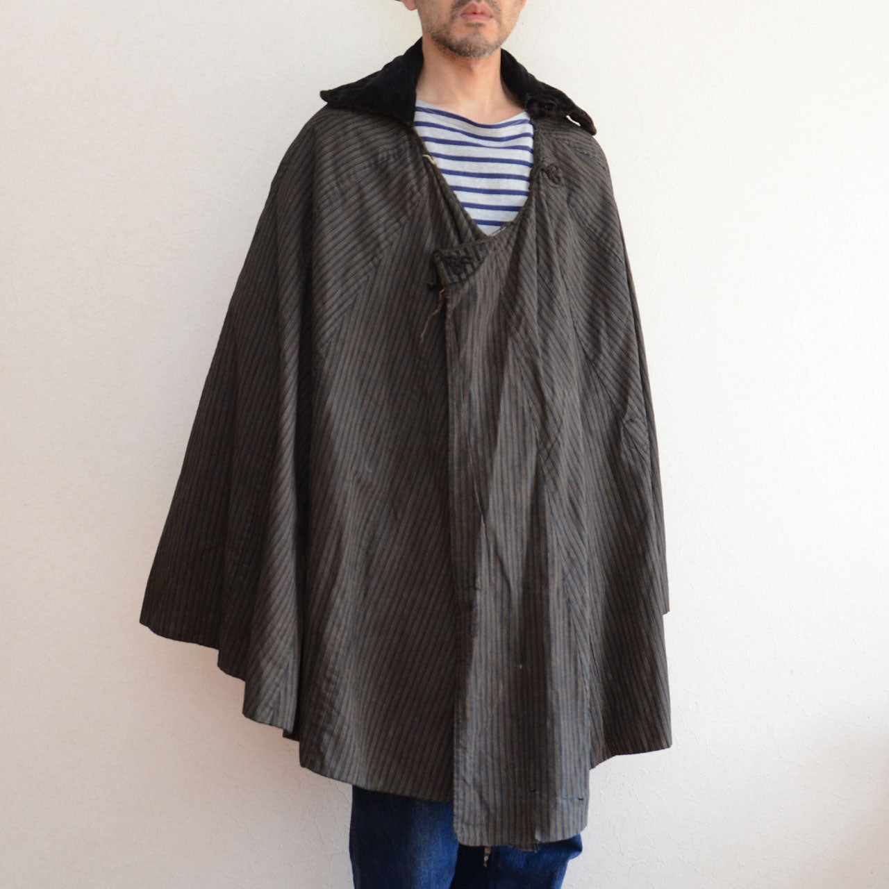 Vintage Japanese Dochu Kappa textile garment, traditional rainwear with reversible cotton construction