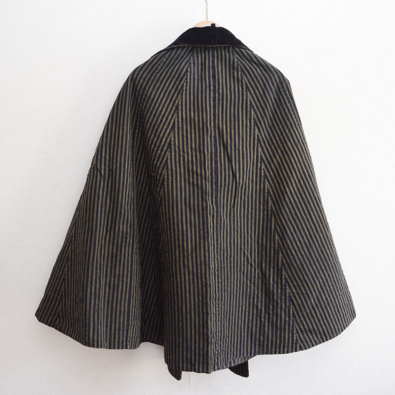 Vintage dochu-kappa, striped woven cotton, Meiji period