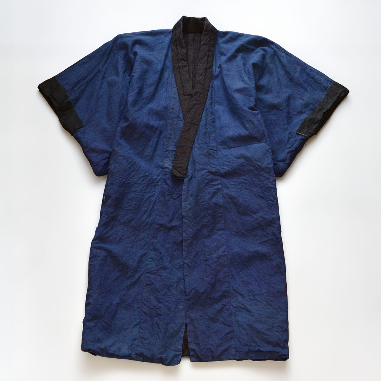 Lining side full view, laid flat — deep blue solid cotton, early Showa era Japan vintage men's kimono