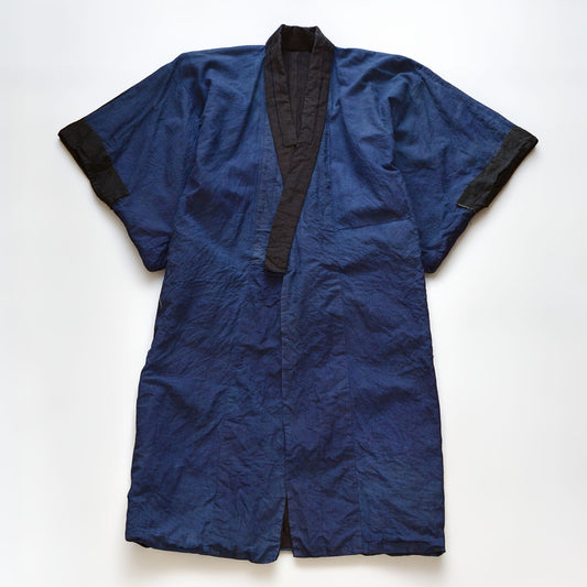 Lining side full view, laid flat — deep blue solid cotton, early Showa era Japan vintage men's kimono