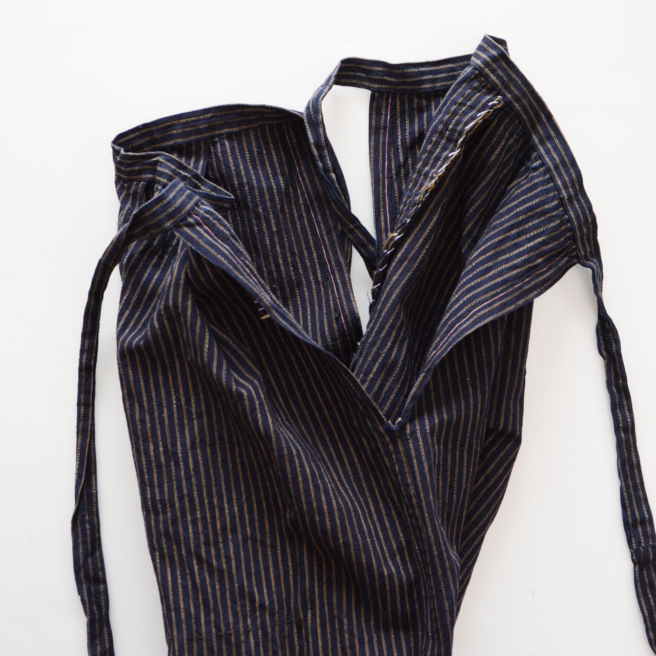 Navy stripe cotton fabric with multi-tone weave texture, vintage Japanese mompe pants, Tohoku, Showa era
