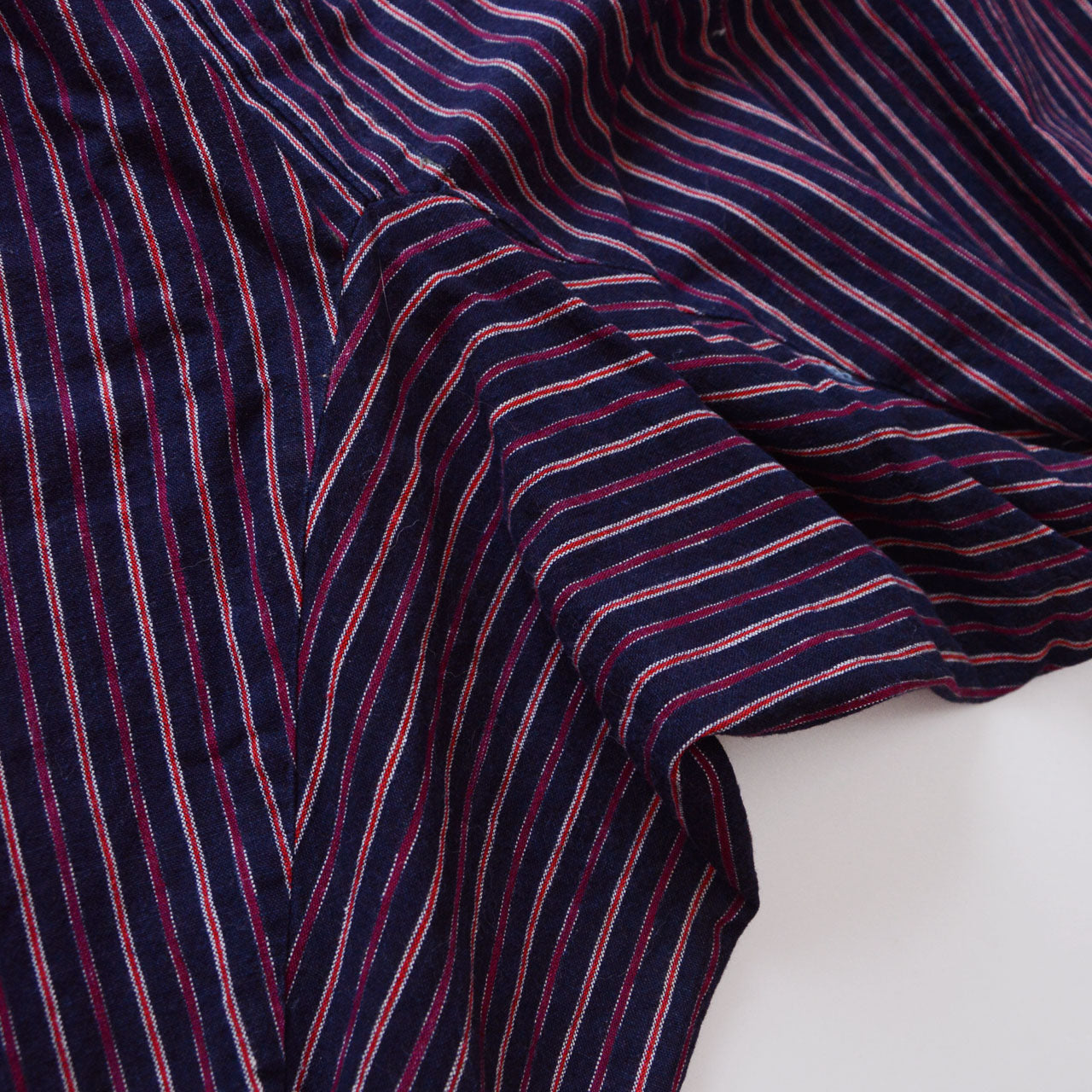 Gusset at crotch, cotton stripe fabric, navy and burgundy, vintage Japanese monpe pants, mid-Showa era