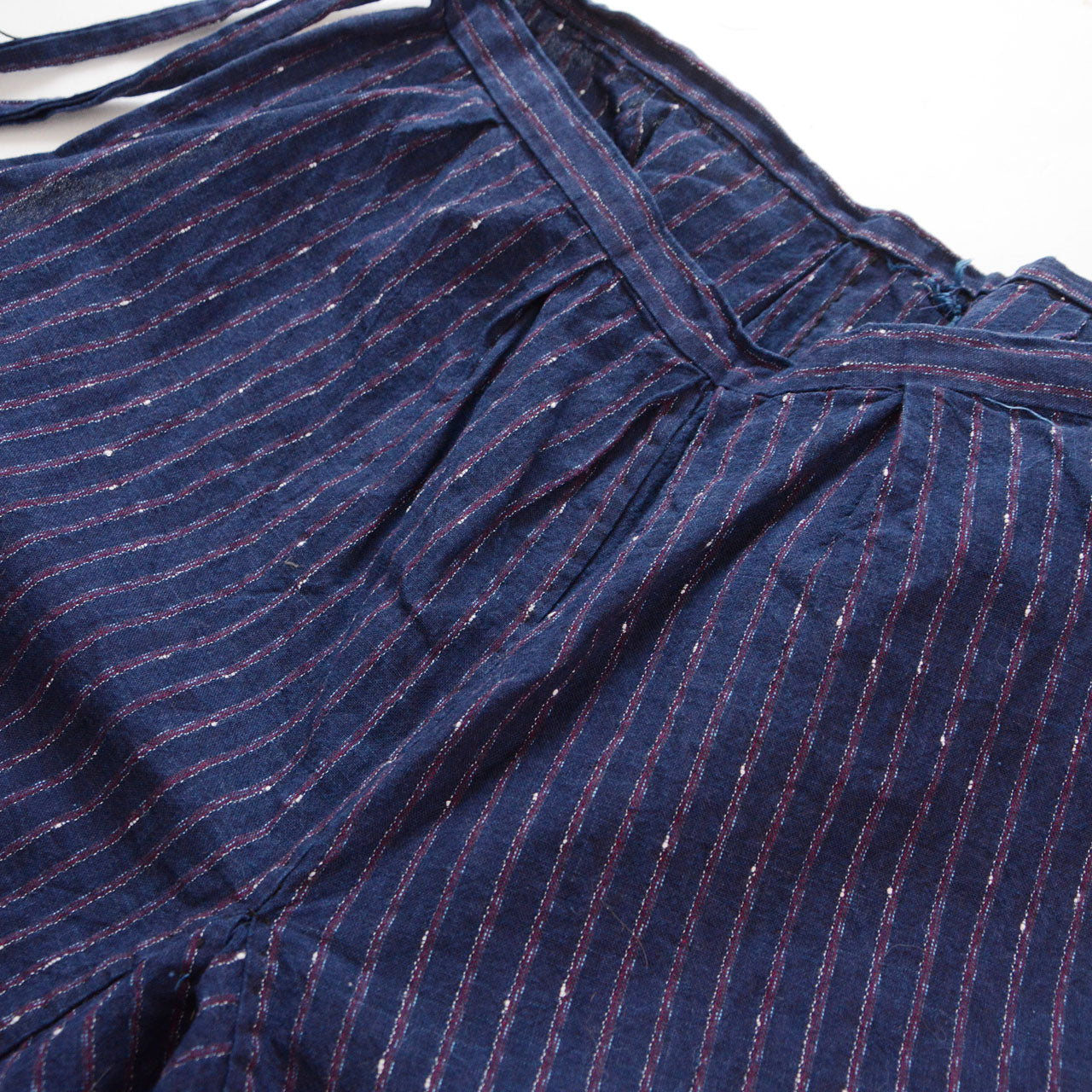 Gathered waist detail, indigo stripe cotton monpe pants, Japanese vintage 1930s–1950s, NAMBA SHOUTEN
