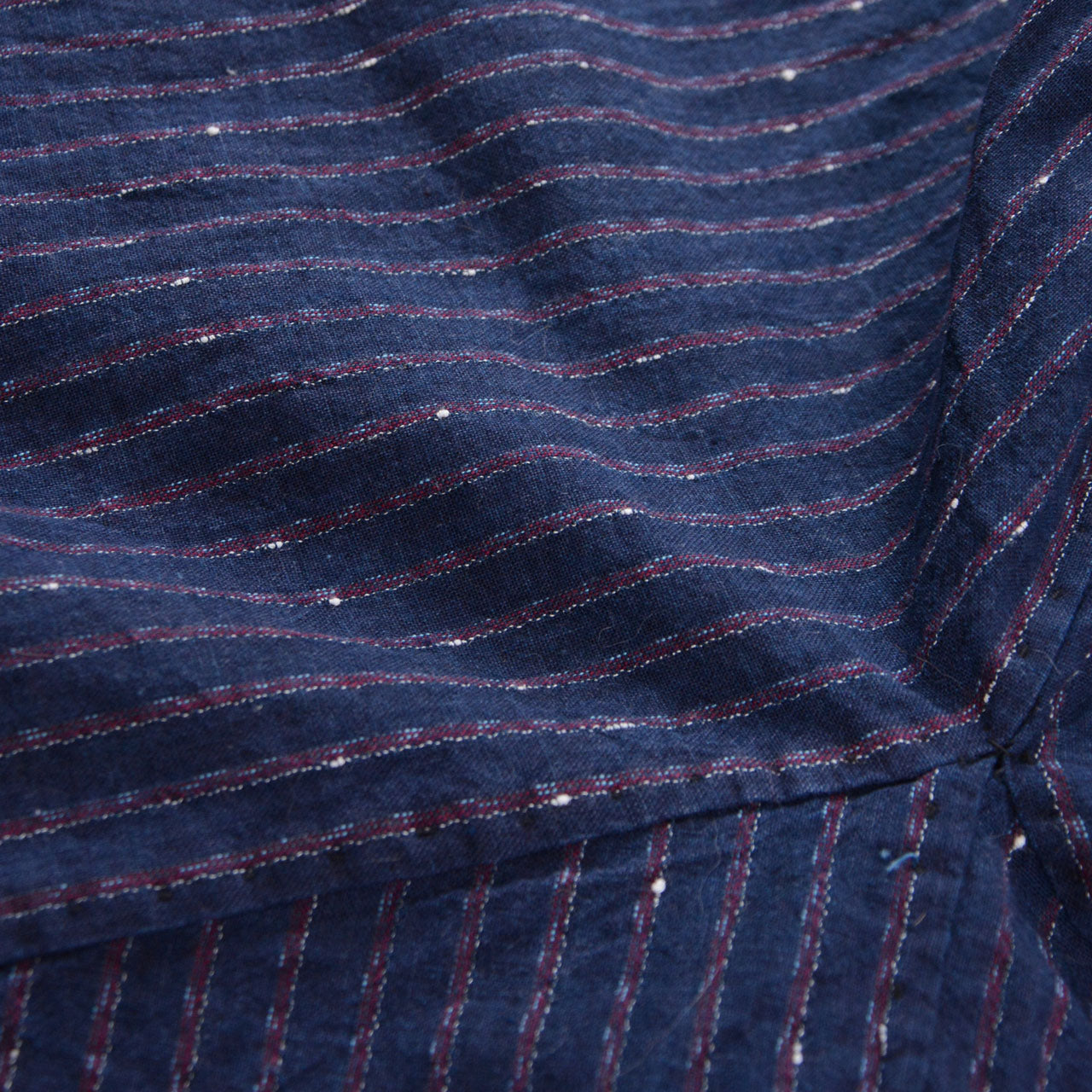 Close-up of indigo stripe and cotton slub texture, monpe fabric, Japanese vintage 1930s–1950s, NAMBA SHOUTEN
