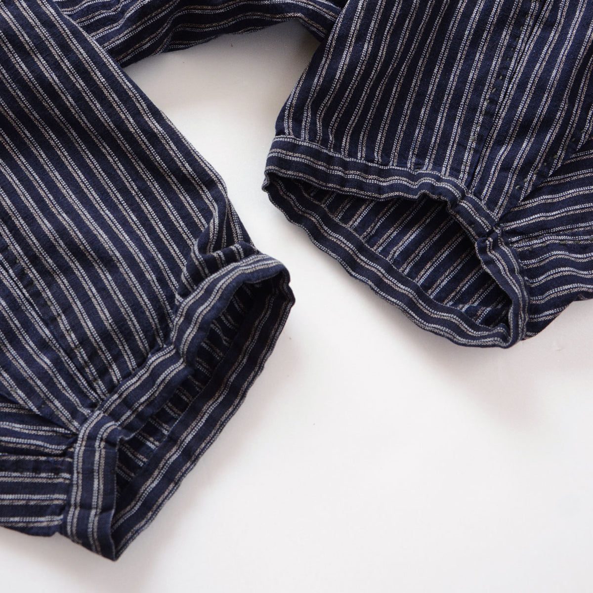Striped cotton monpe trouser hems without elastic