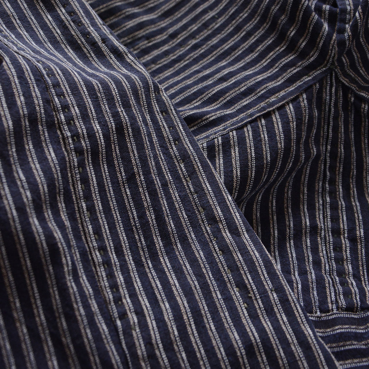 Dark cotton fabric with fine pale stripes on Japanese vintage monpe