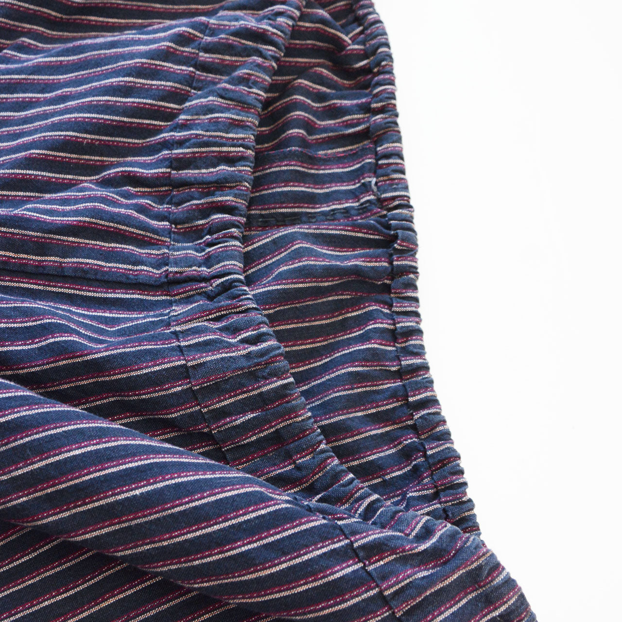 Waistband elastic casing of vintage Japanese monpe pants, gathered and stretched with age