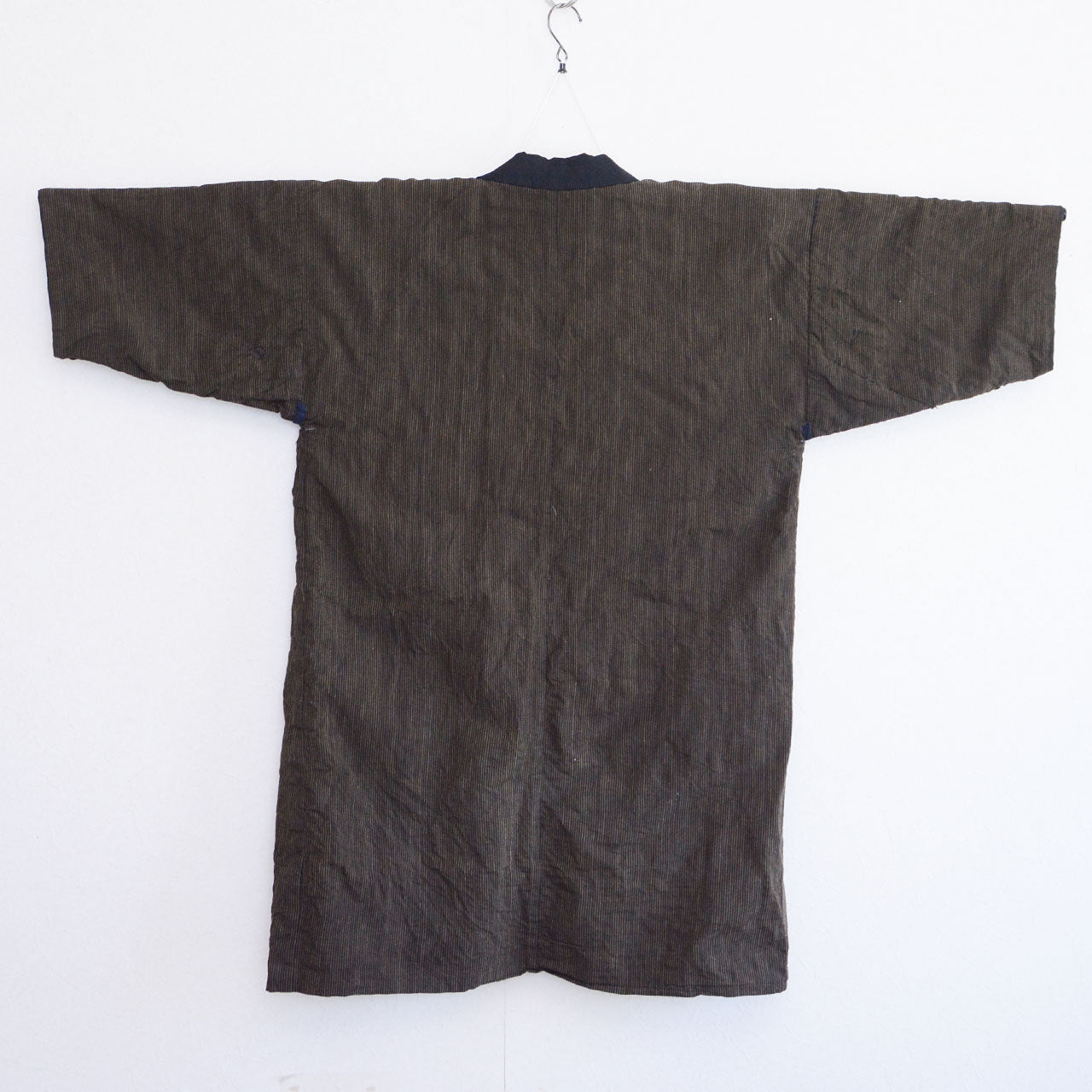 Boro noragi jacket, striped cotton outer, back view, pre-WWII Japan vintage, Tohoku