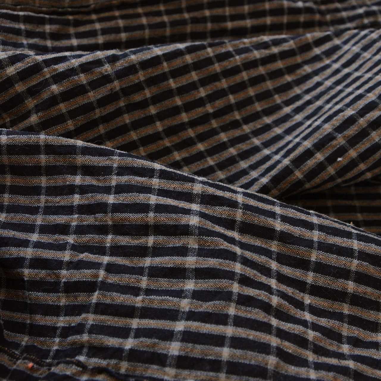Rare plaid cotton noragi, mid-Showa Japan, indigo collar, tenugui lining, one of a kind