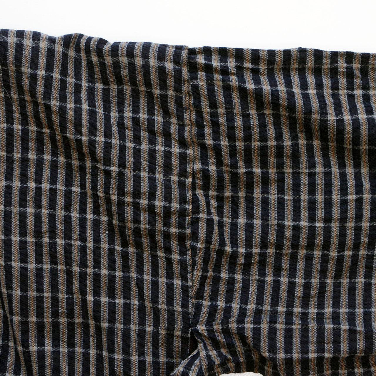 Showa era Japanese workwear, rare plaid cotton noragi, indigo-dyed collar detail