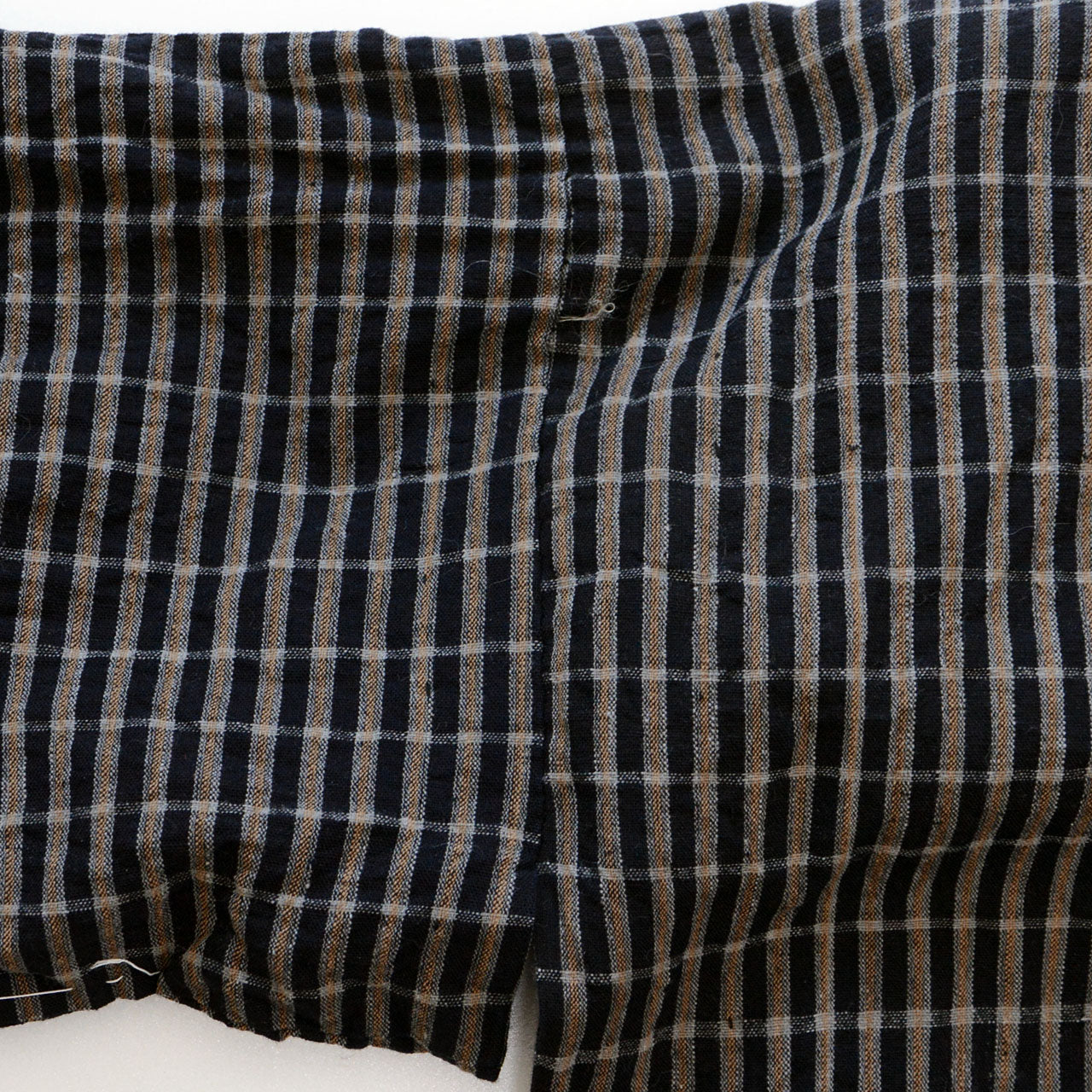 Vintage noragi jacket, cotton check pattern, indigo collar, tenugui interior lining
