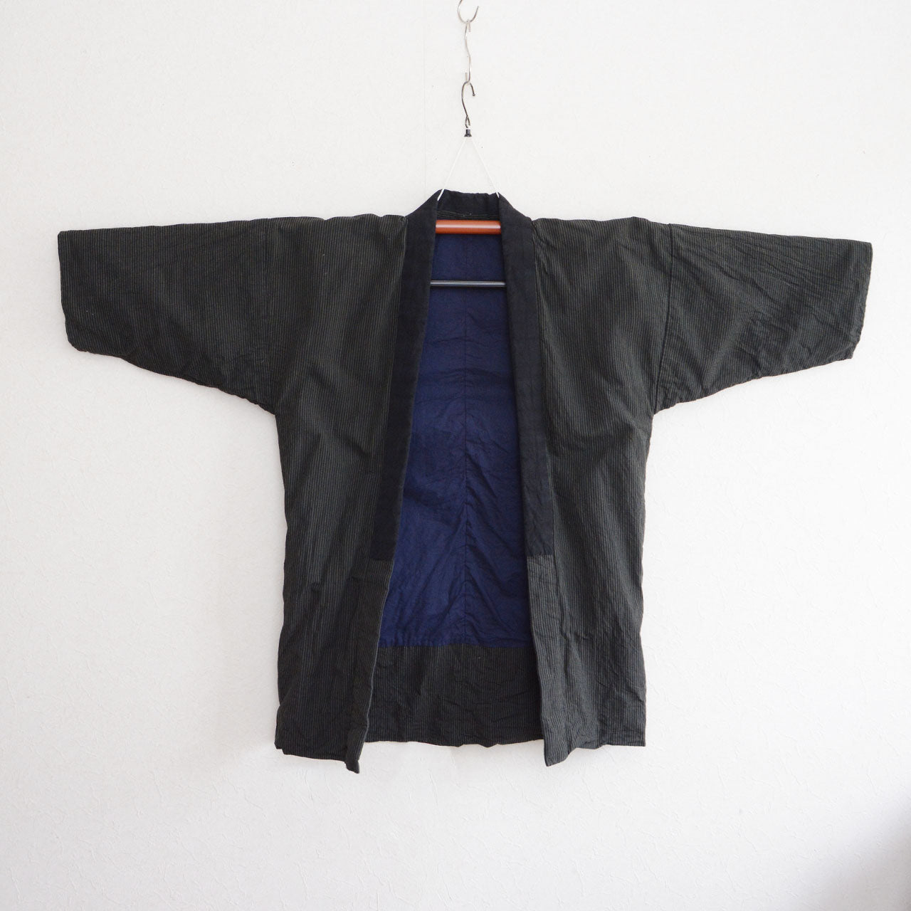 Japan vintage noragi jacket in striped cotton, mid-Showa era workwear styled as a casual jacket