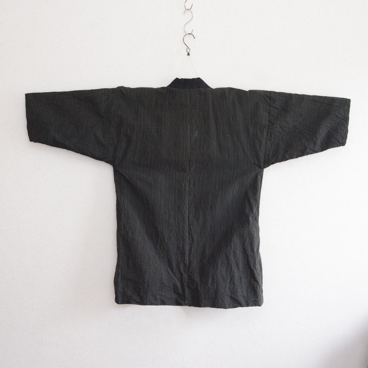 Striped cotton Japanese noragi jacket with wide tube sleeves, mid-Showa era, vintage fashion piece