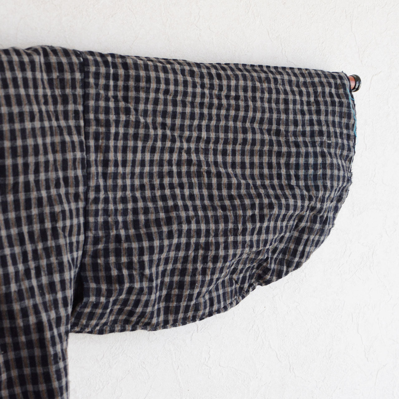 Japan vintage noragi, hand-stitched cotton, plaid, indigo collar, Showa era workwear