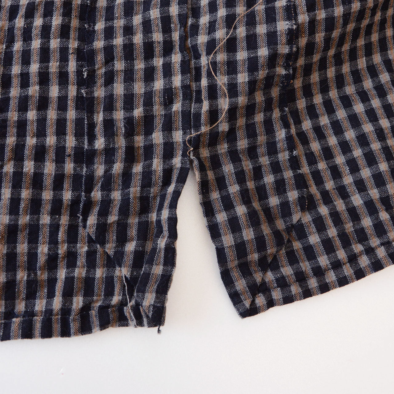 Hand-stitched Japanese work jacket, plaid cotton, indigo collar, mid-Showa era, Tohoku find