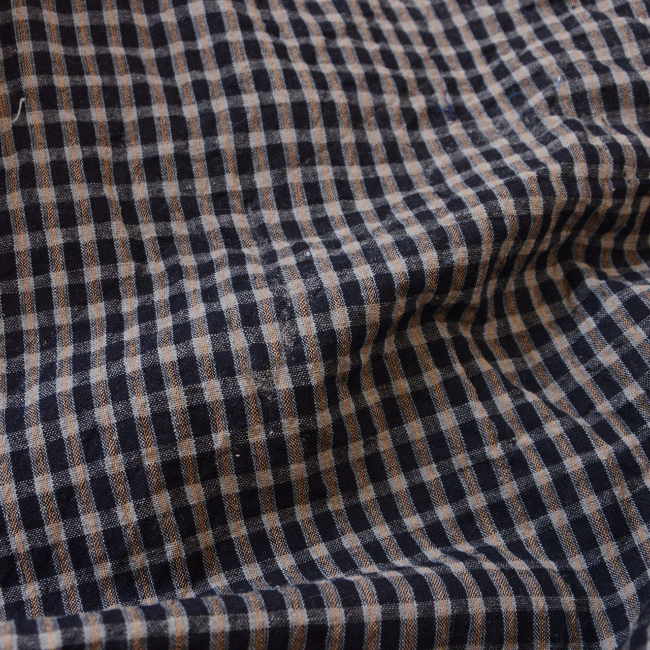Noragi work jacket, plaid weave cotton, indigo-dyed collar, Showa period, Japan vintage textile