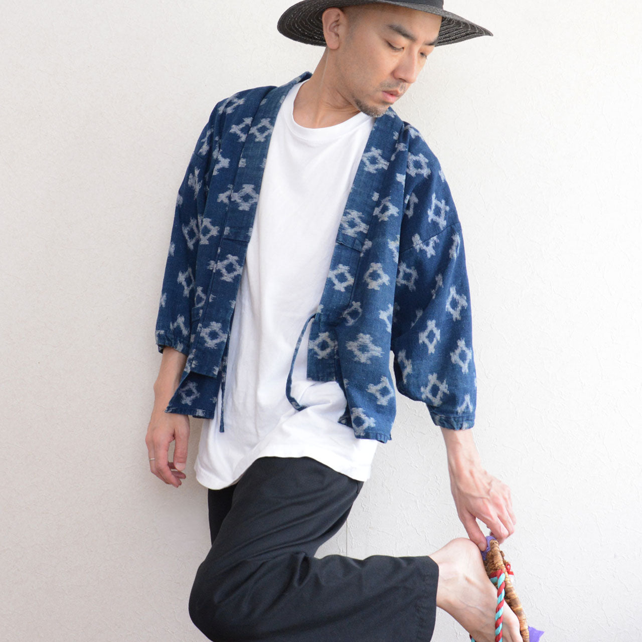 Indigo Kasuri Noragi Jacket | Diamond Ikat Cotton | Japan Vintage