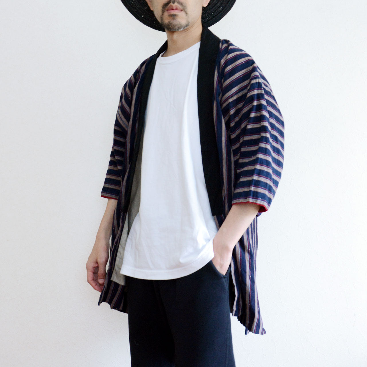 Early to mid-Showa indigo striped Noragi jacket made of soft cotton.