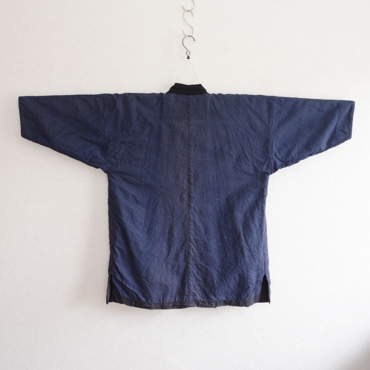 Showa-era Japanese noragi with simple construction and utilitarian striped indigo textile