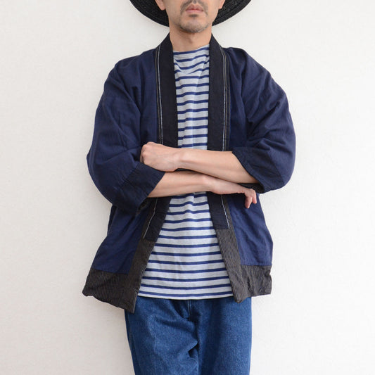 Vintage Japanese noragi jacket made of durable indigo-dyed cotton, highlighting traditional handcraft