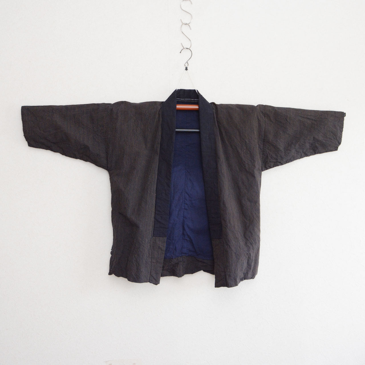 Japanese workwear jacket with classic indigo stripes and cotton fabric