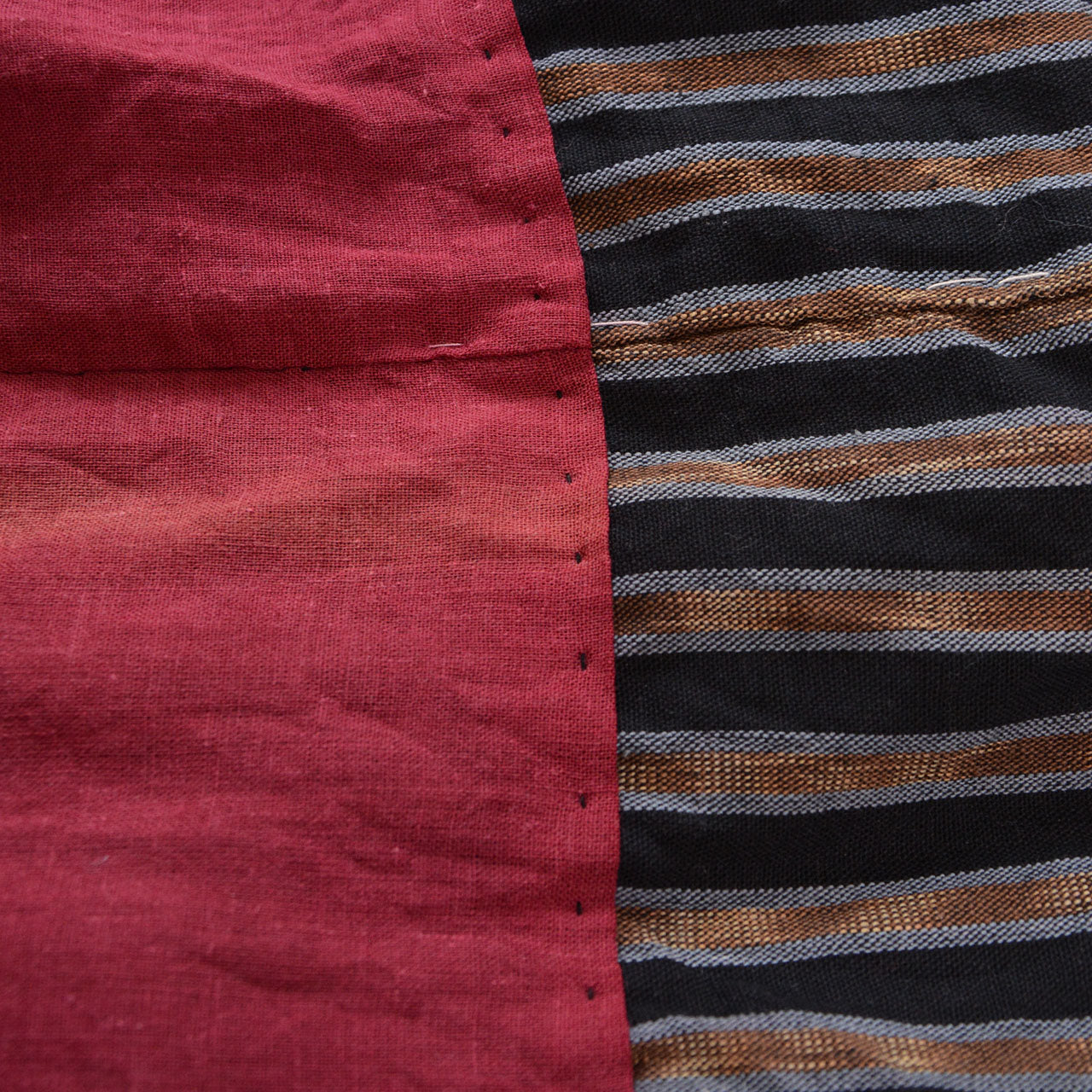 Hand-stitching detail of vintage noragi jacket — cotton thread, mid Showa era, Tohoku, Japan vintage